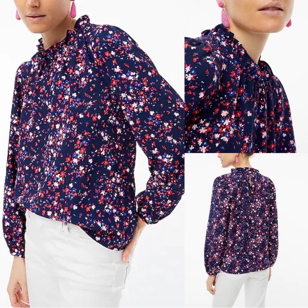 NWT - Navy Floral J. Crew Blouse